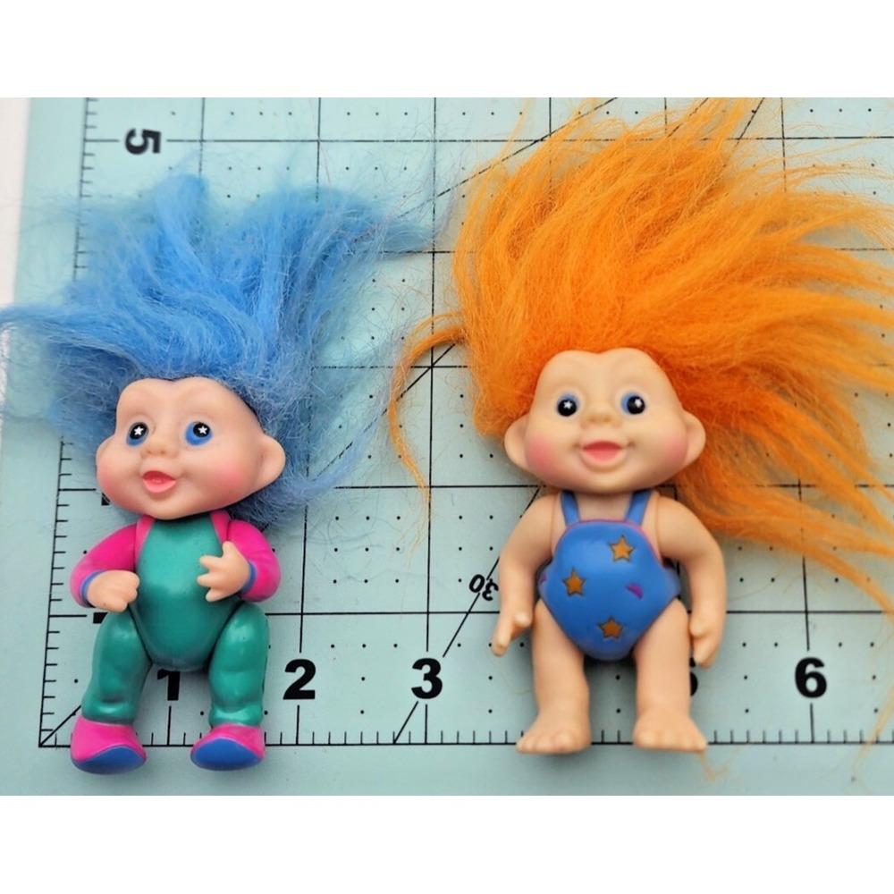 Figurine vintage - Troll - cheveux bleu -‎ APPLAUSE 1991 Lot of 2